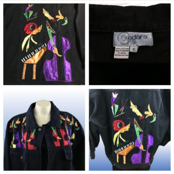 Cedars Jackets & Blazers - Vintage Cedars 80s Cellos Piano Art Deco Denim Jacket